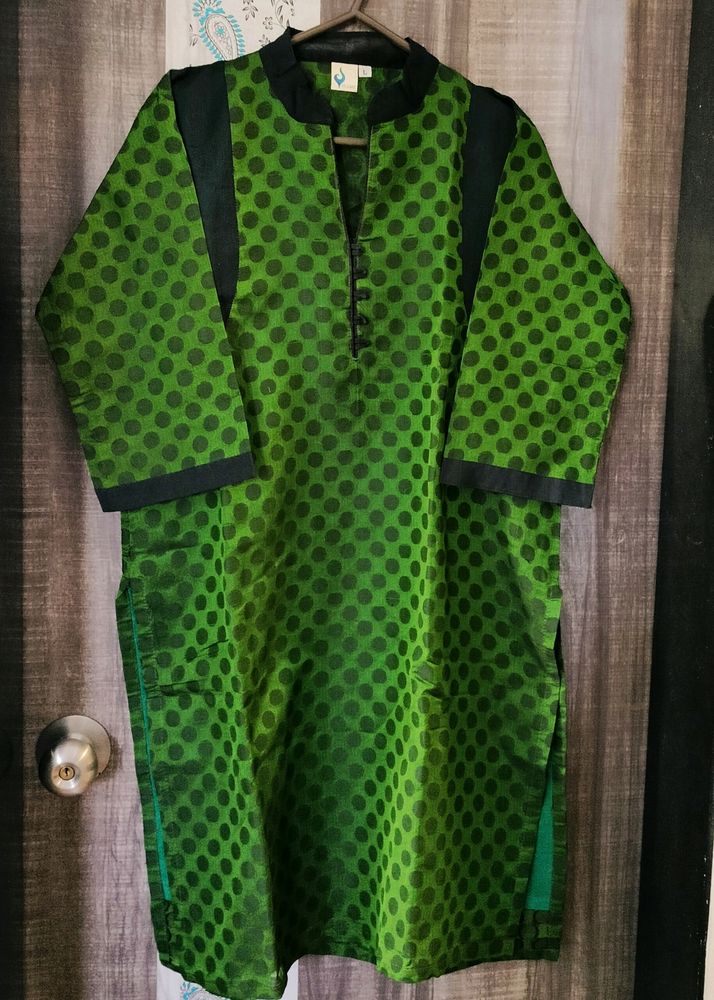 Bottle Green And Black Polka Dot Kurta