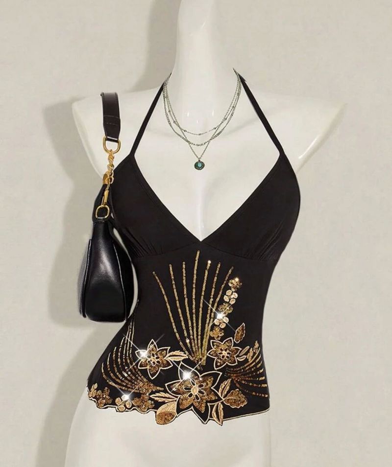 Sparkly embellished Halter Neck Top