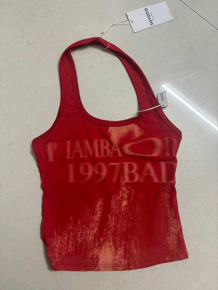 Red Halter Neck Graphic Top
