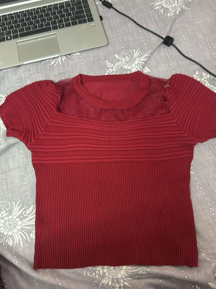 Chic Ribbed Lace Trim Top