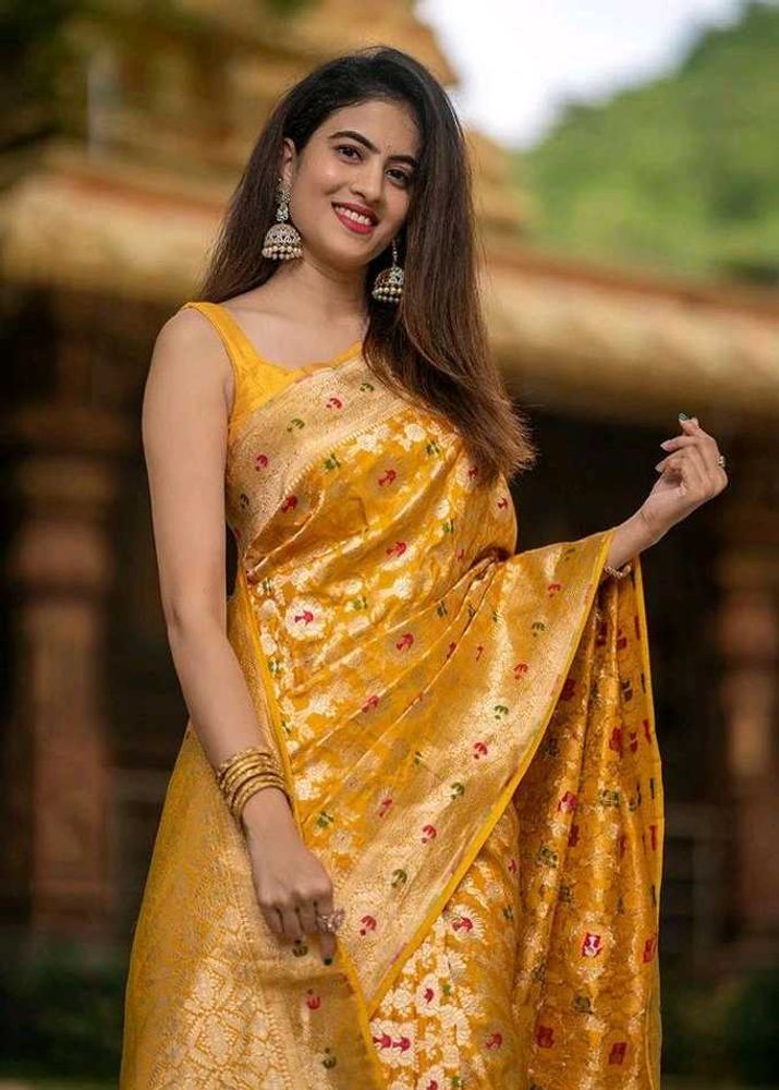 Elegant Yellow Banarasi Silk Saree