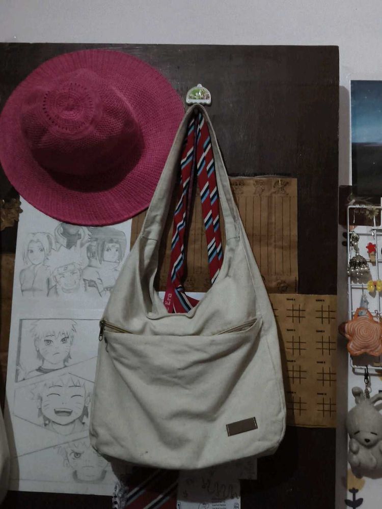 Cream Canvas Hobo Bag