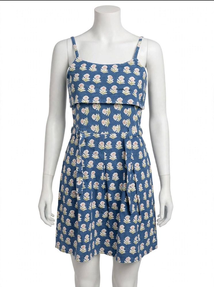 Blue Floral Print Mini Dress