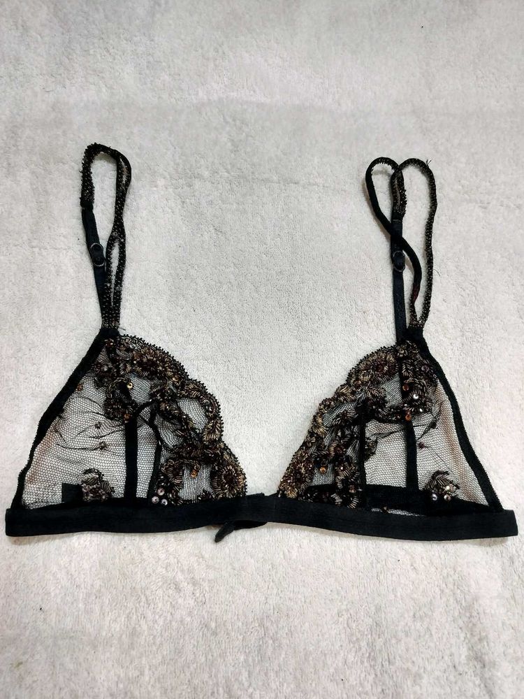 Designer Sheer Beaded Triangle Bra.. New