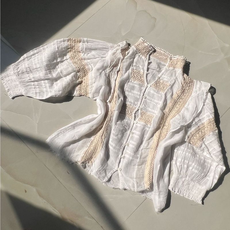 Boho White Lace Trim Blouse