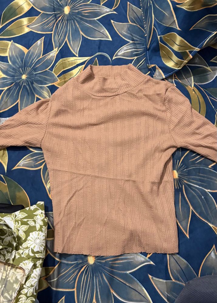 Mock Neck Ribbed Knit Top