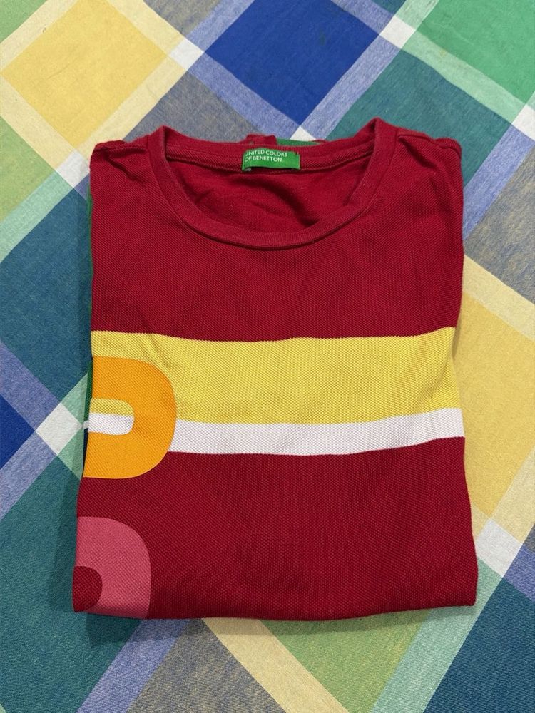 Benetton Red &amp; Yellow Striped T-Shirt