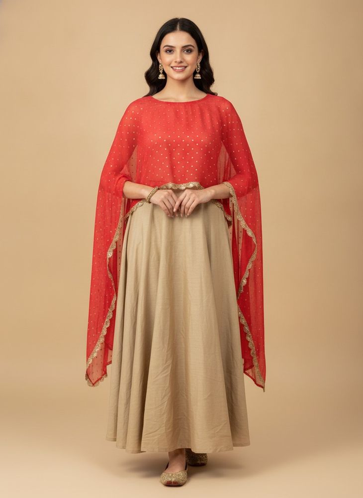 Elegant Red &amp; Beige Ethnic Kurta Set