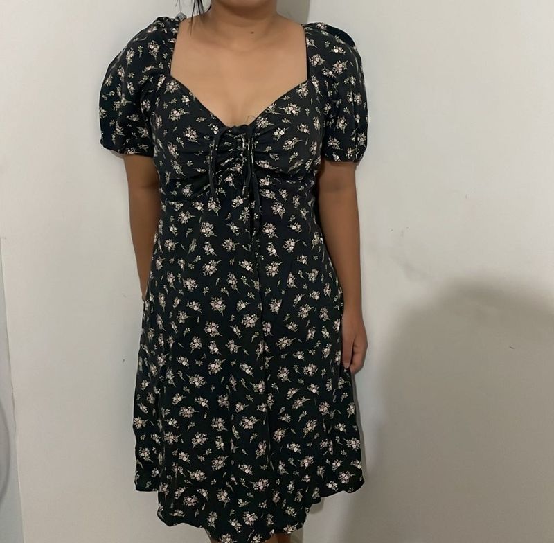 Black Floral Puff Sleeve Dress
