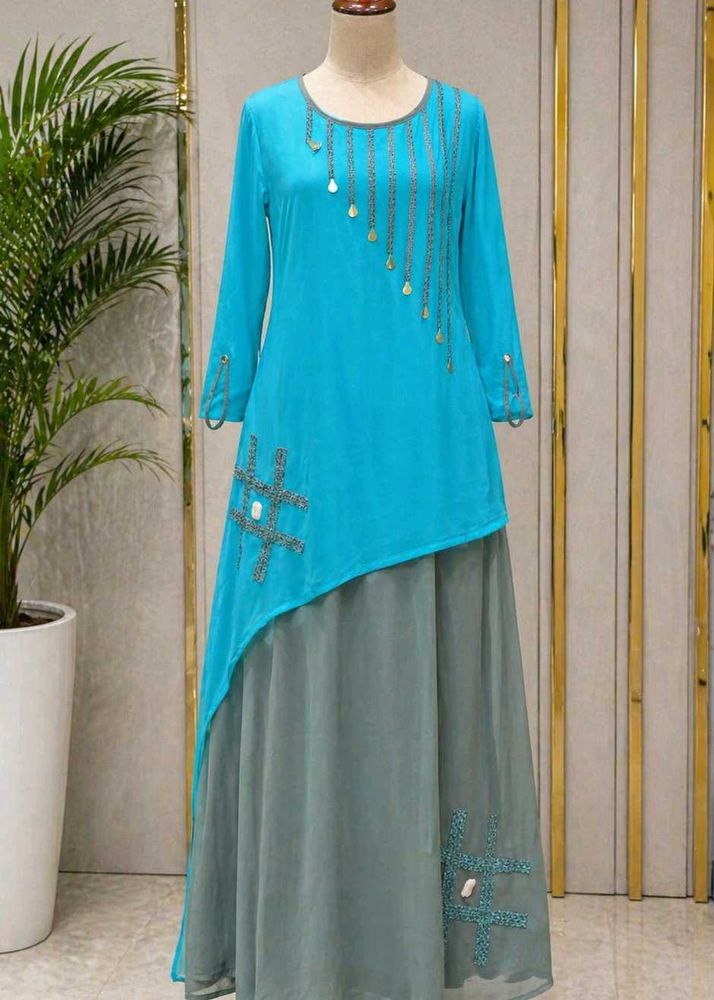 Elegant Blue Asymmetrical kurta