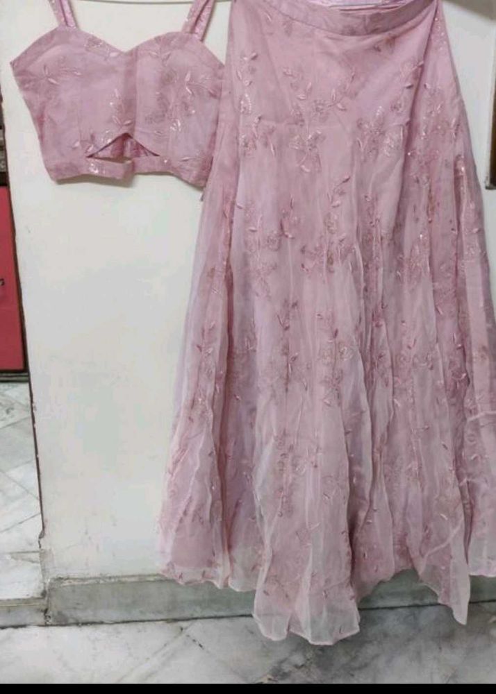 Pink Embroidered Lehenga Set