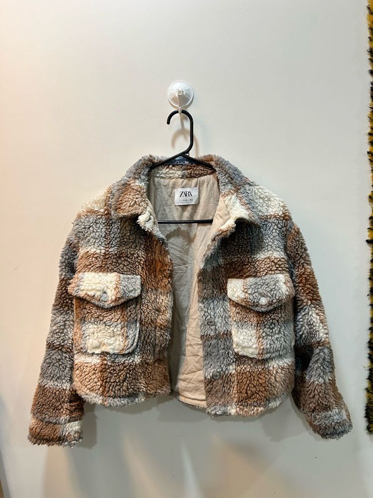 Cozy Crop Plaid Fleece Jacket