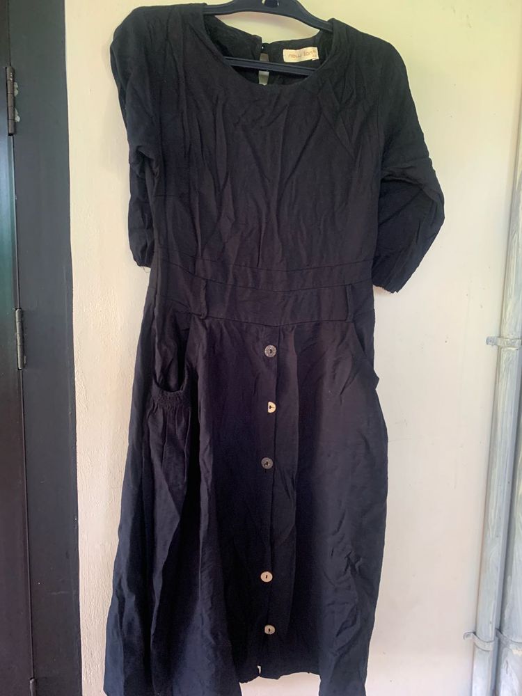 Classic Black Button-Up Midi Dress