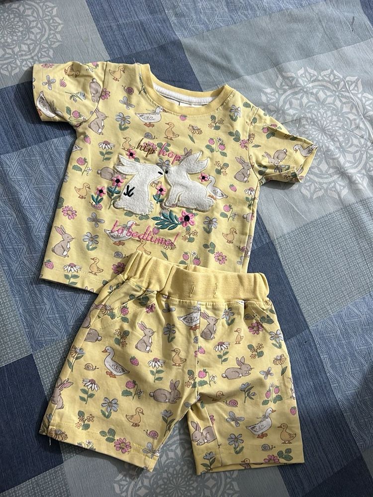 Cute Bunny &amp; Duck Print Tshirt and shorts Set