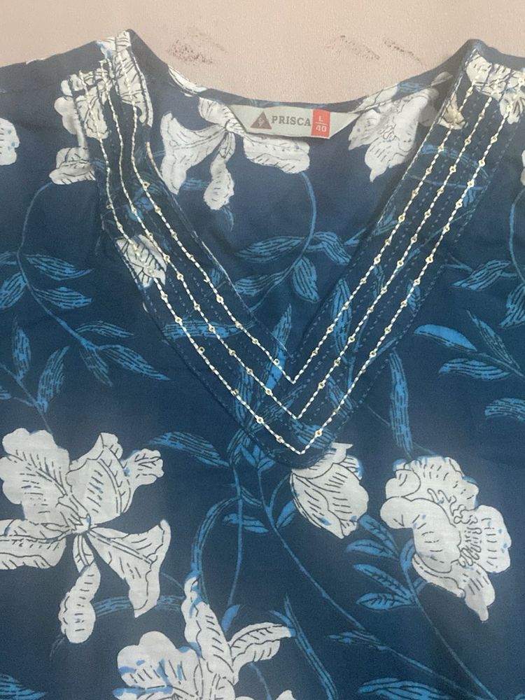 Blue Floral Print Kurta