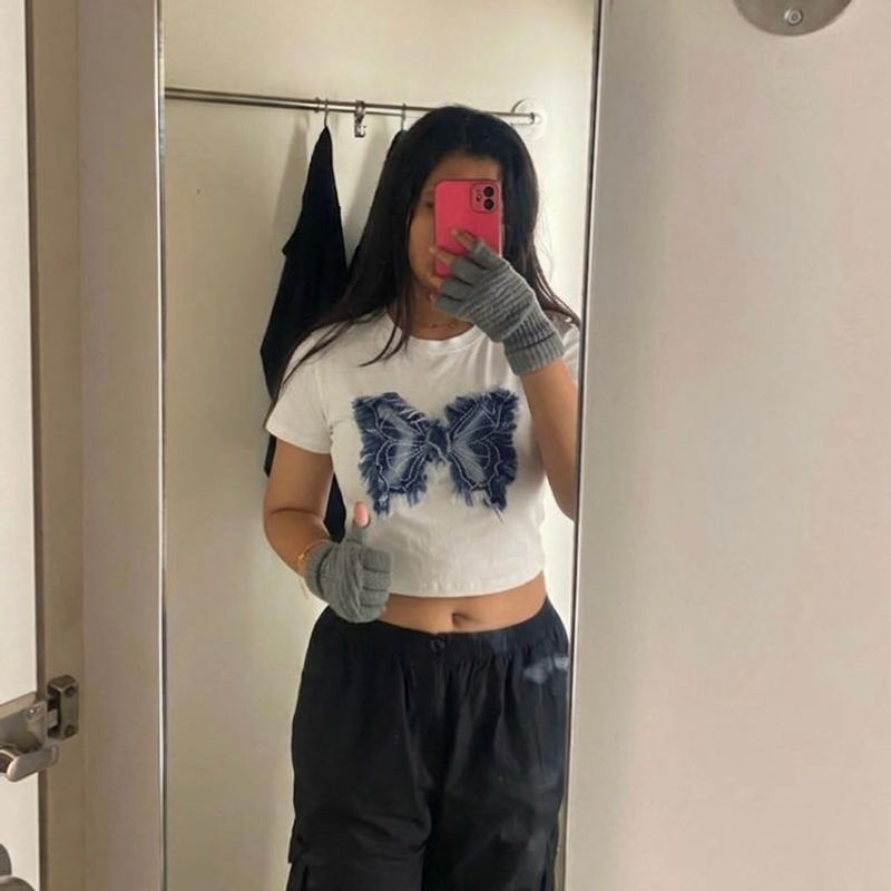 Butterfly Denim Patch Crop top!