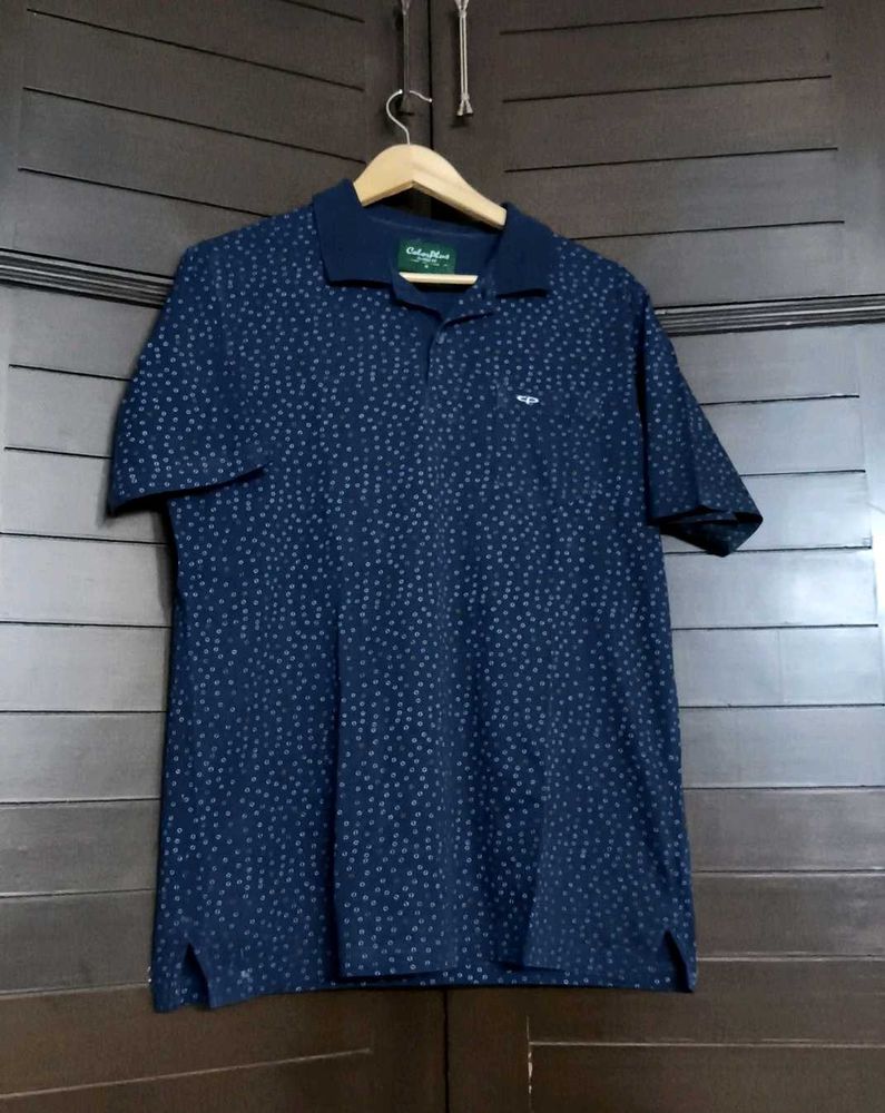 Colorplus Men Navy Blue Printed Polo T-Shirt
