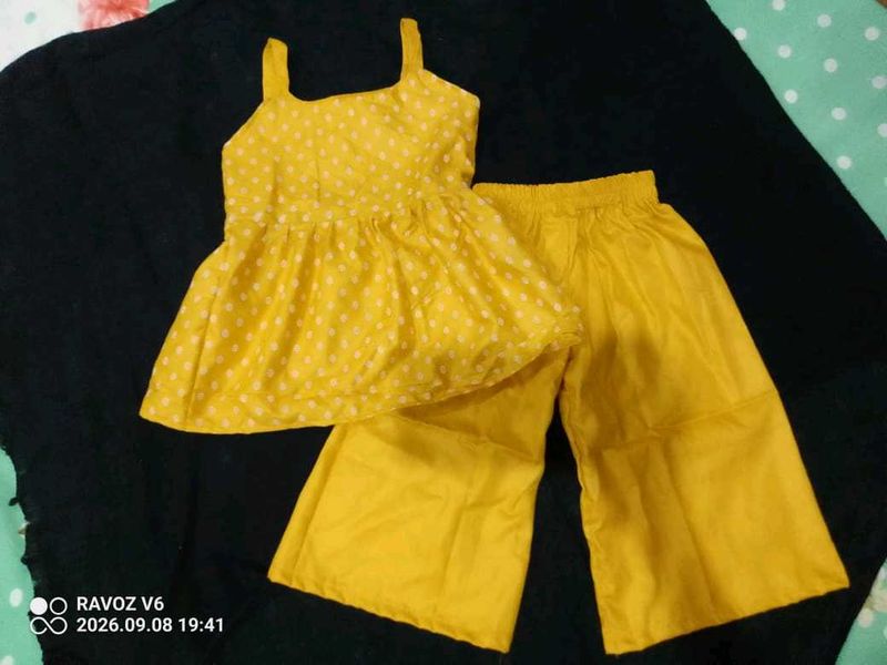 Yellow Polka Dot Kurta Set with Palazzo