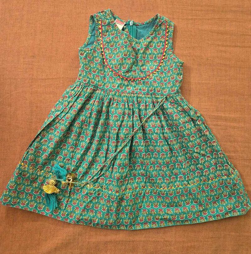 Girls' Teal Floral Print Dress