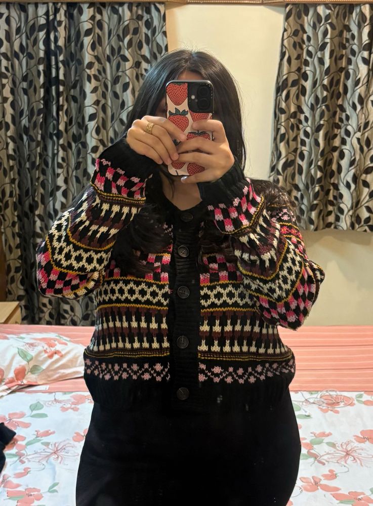 Cozy Geometric Print Cardigan