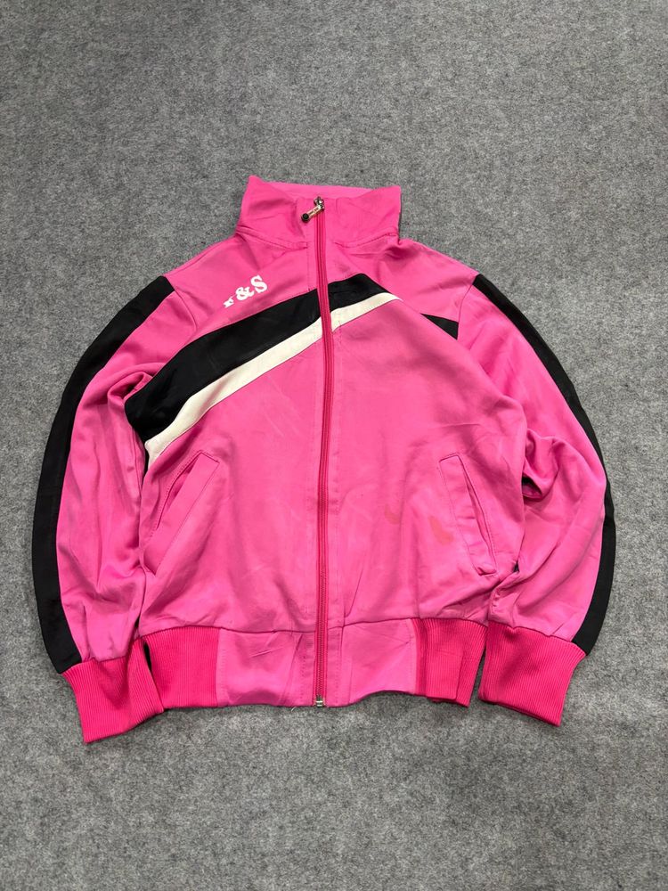 Pink Track Jacket with Black Stripes