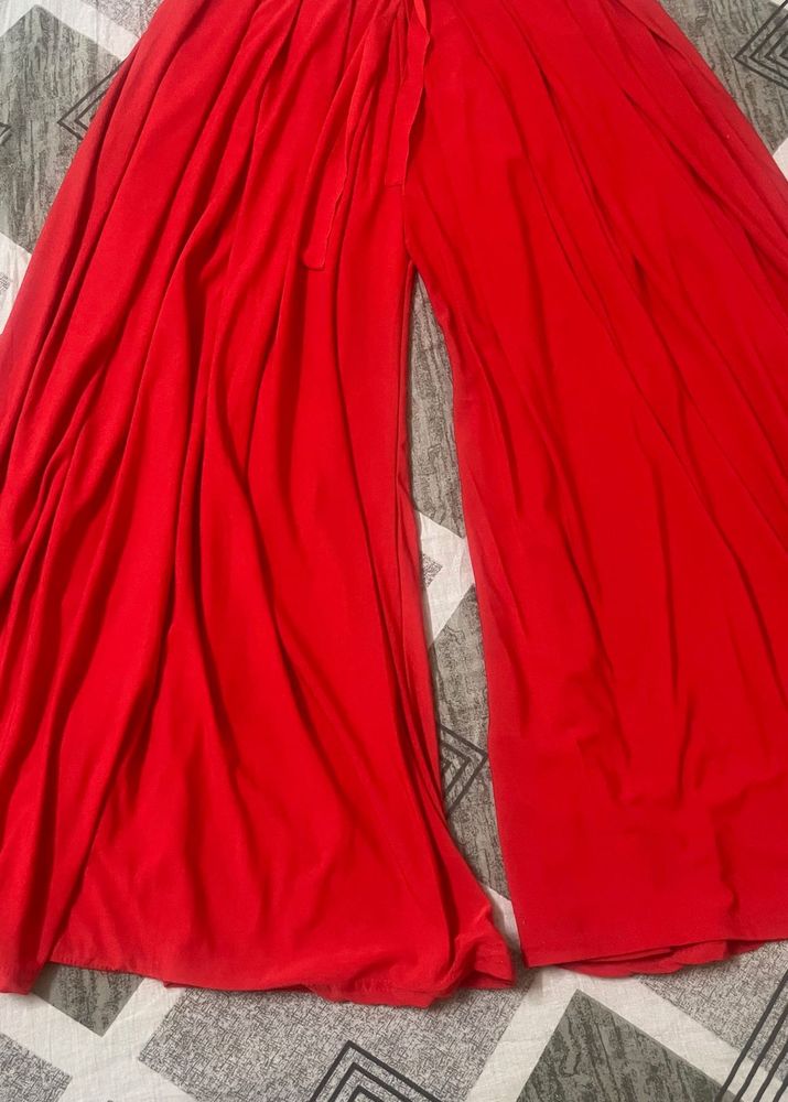 Red Wide Leg Pleated Palazzo