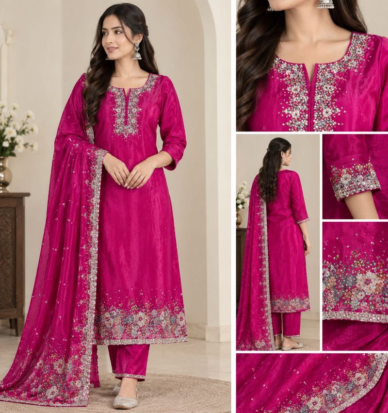Stunning Pink Embroidered Kurta Set