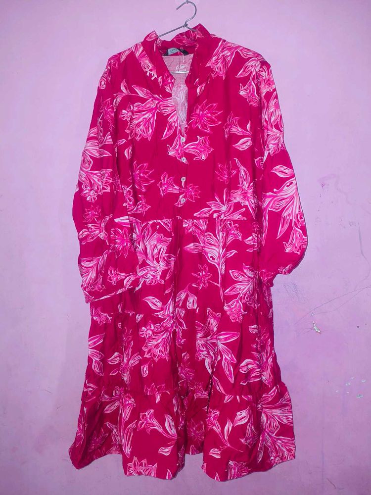 Red Floral Tiered Dress