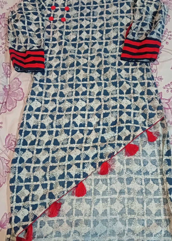 Stylish Printed 2pc Kurta with Tassels