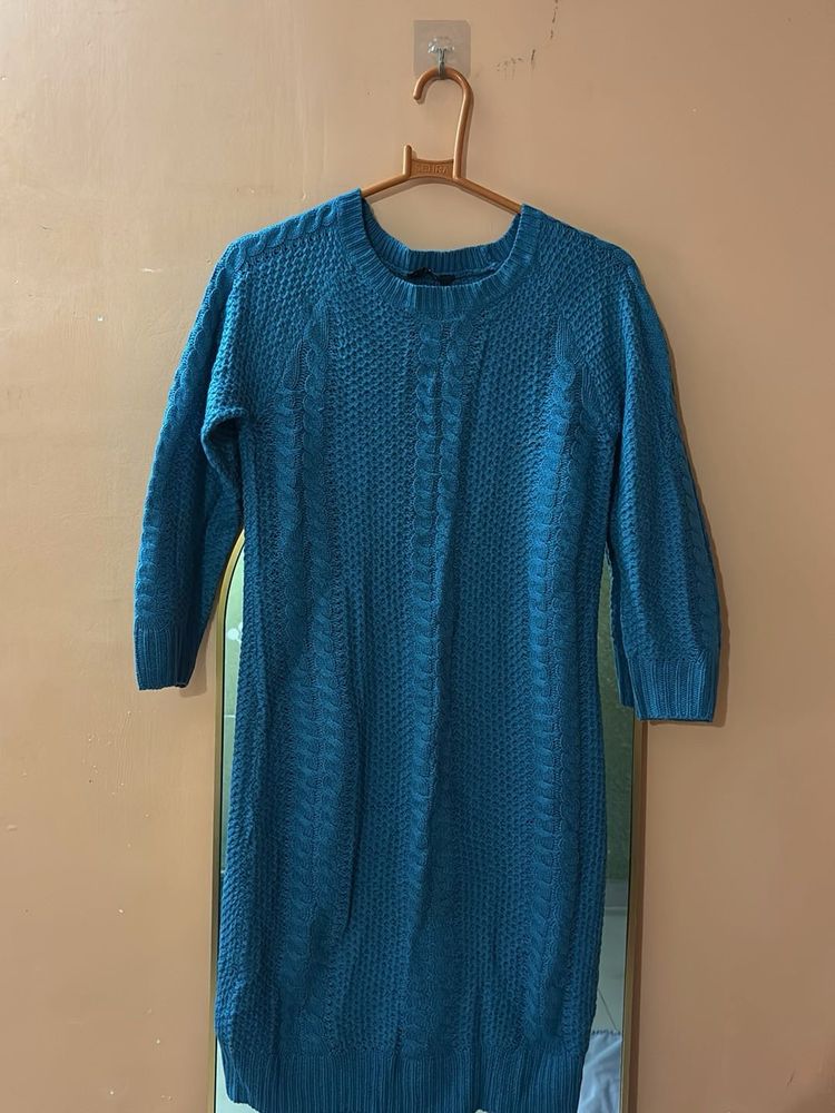 Teal Knit Sweater Dress