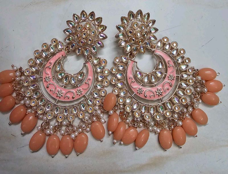 Elegant Pearl and Peach Jhumka Earrings