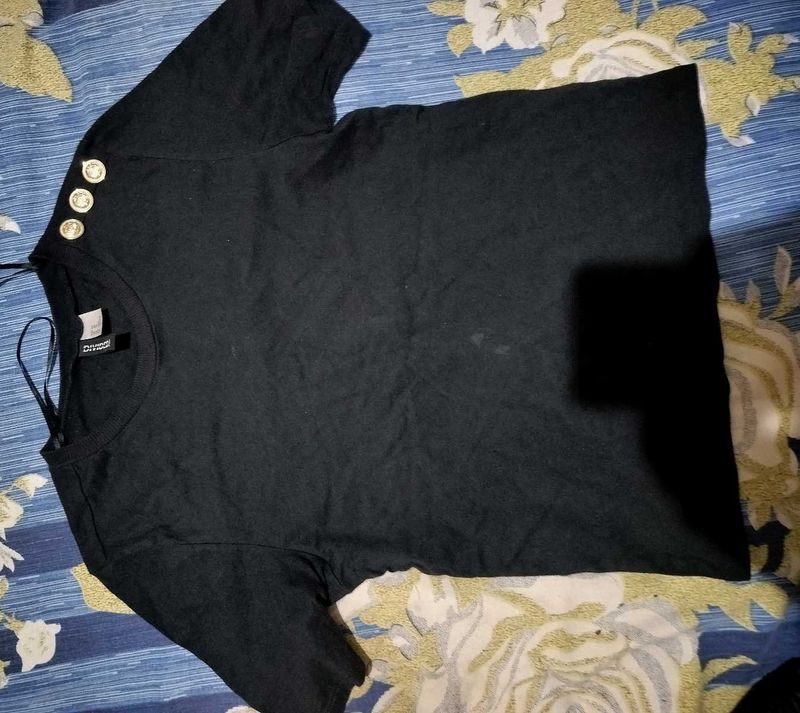 H&amp;M Black T-Shirt with Gold Buttons
