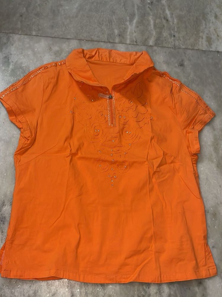 Orange Embroidered Top