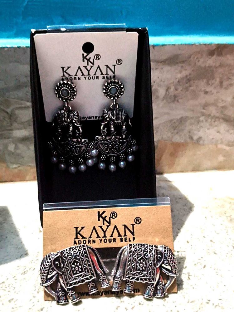 Kayan Oxidized Elephant Jhumka Earrings