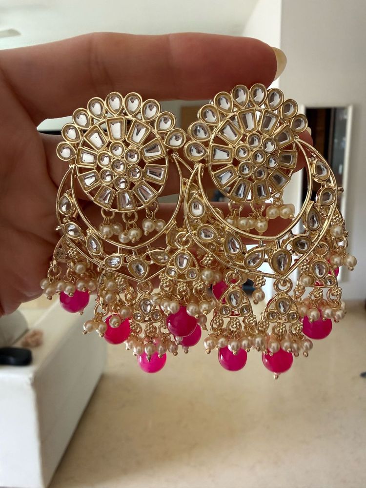 🌷Kundan Pink Jhumka Earrings