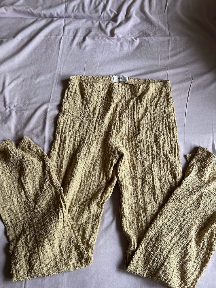 Crinkled Beige Wide Leg Pants