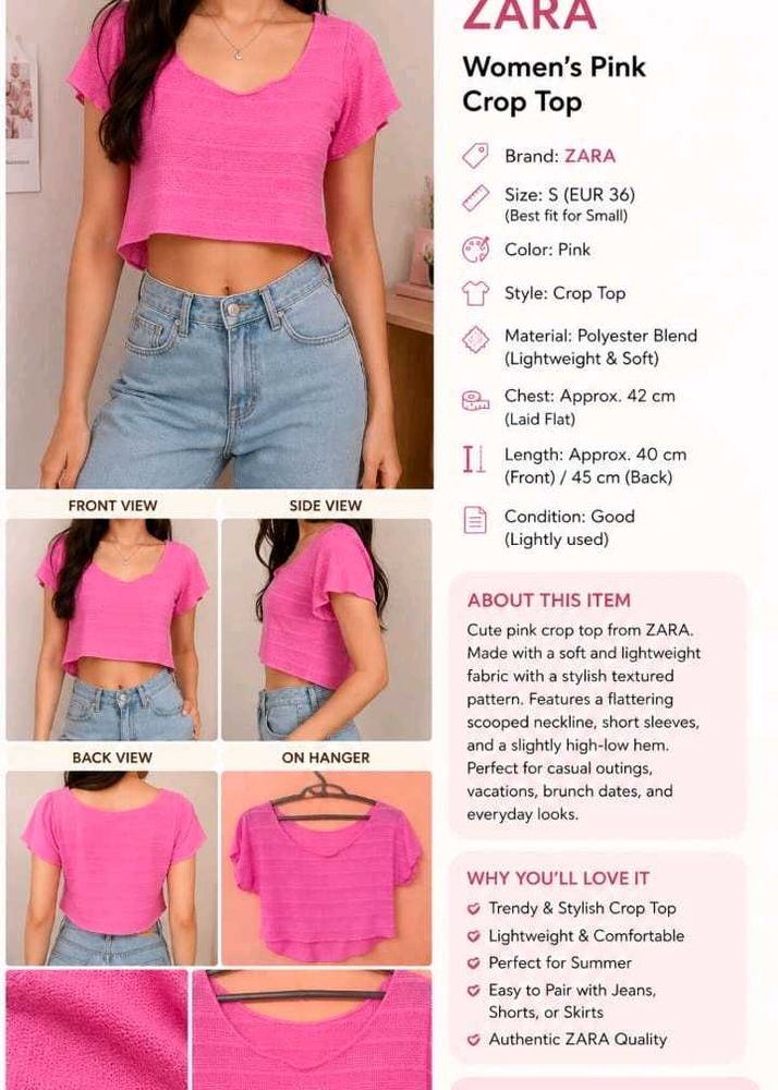 ZARA Women's Pink Textured Crop Top
