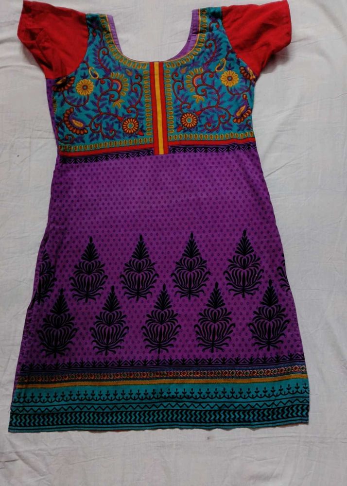 Vibrant Purple &amp; Teal Printed Kurta