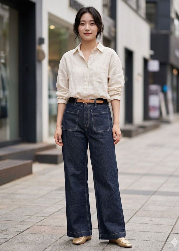 Trendy Melbon Wide Leg Jeans with Front Patch Pock