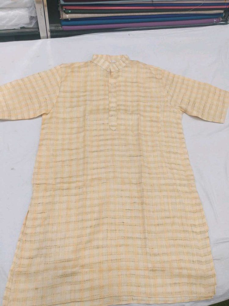Men's Yellow Checkered Kurta