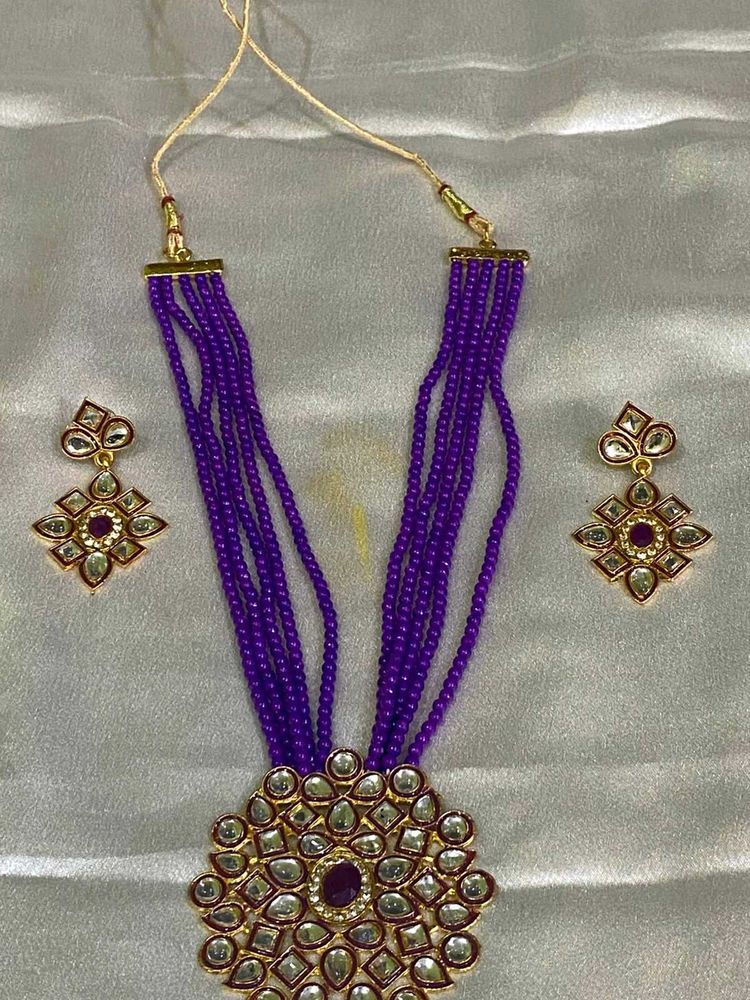 Elegant Purple Beaded Necklace &amp; Earring Set