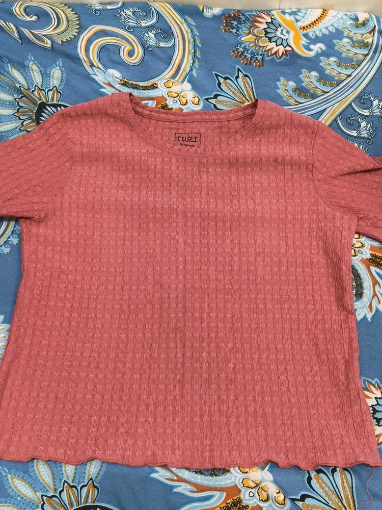 Pink Textured Long Sleeve Top
