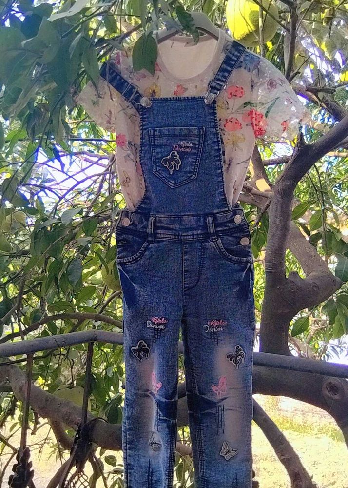 Cute Girls Denim Overalls Set