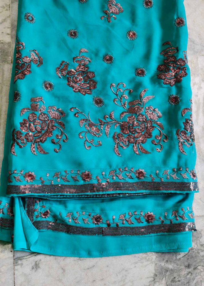 Elegant Turquoise Saree with Sequins