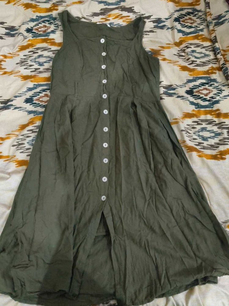 Olive Green Button-Down Dress