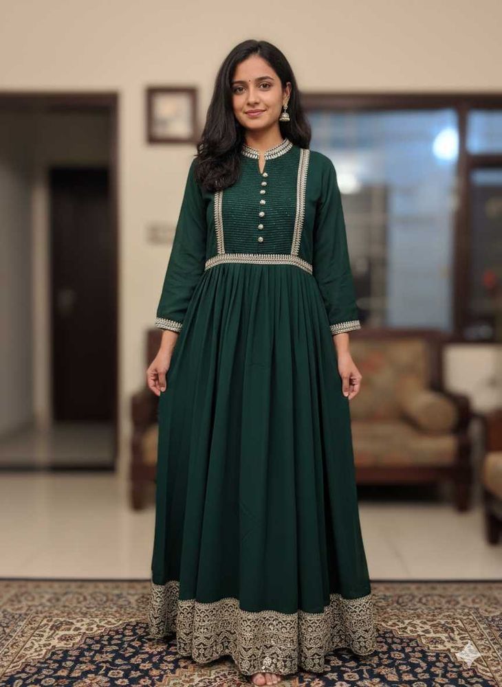 Elegant Green Embroidered Ethnic Gown