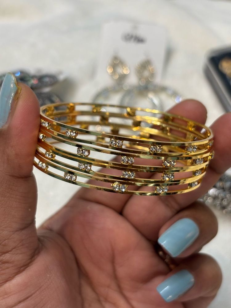 Elegant Gold Bangles with Rhinestones