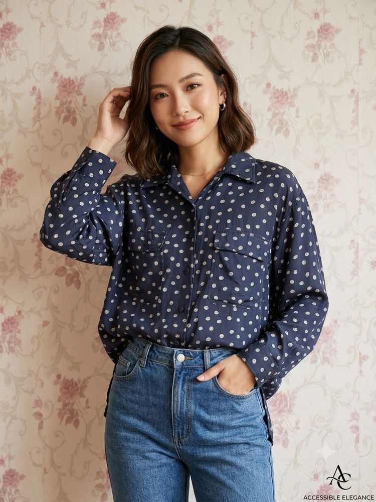Navy Polka Dot Button-Up Shirt
