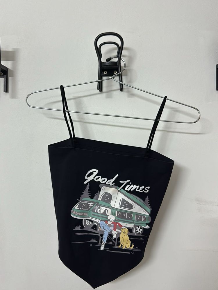 Black "Good Times" Graphic Top