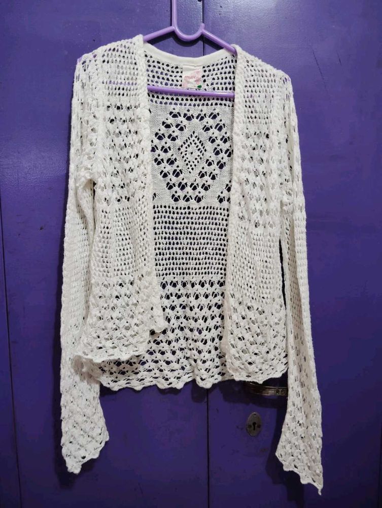 Chic Crochet White Cardigan